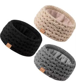Winter Headbands for Women 3 Pack, Ear Warmers Cold Weather, Warm Ear Muffs Womens Stocking Stuffers Christmas Gifts