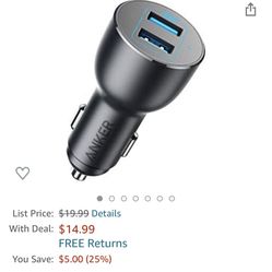 Anker Car Charger, 36W Metal Dual USB Car Charger Adapter, PowerDrive III 2-Port 36W Alloy for Galaxy S20/ S20+/ S10/ S10e/ S10+, iPhone 11/11 Pro/ 11
