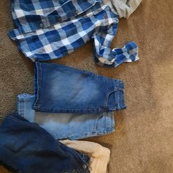 Size 7 Boys Clothes. Two Short. Two Pants And Plaid Shirt. Great Condition