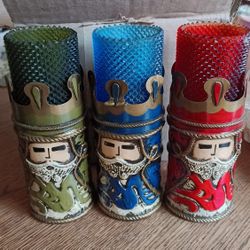 Vintage 1980s Christmas Wise men. Glass Top Candle Holders