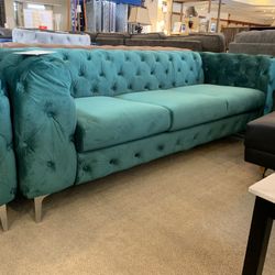 Green Velvet Sofa Loveseat And Chair Available In Blue,black,cream,grey January Special 20% Off 