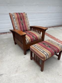 Craftsman Mission Morris recliner and ottoman with southwest print cushions