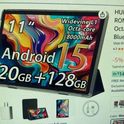 HUIHUANG Android 15 Tablet 11 Inch, 20GB RAM 128GB ROM, 8000mAh Large Capacity Battery, 5G/2.4G WiFi6, Octa-Core, 1TB Expandable, Widevine L1 HD Strea