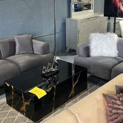 2 PIECE LIVINGROOM SET GRAY VELVET