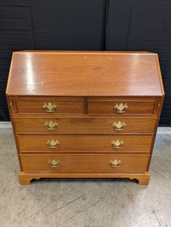 Classic Cherry-Stained Wood Slant-Front Secretary Desk