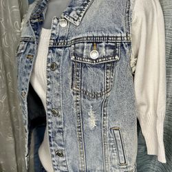 Angel Kiss -Distressed Denim Jean Jacket Button Up Vest - Women’s Size Large