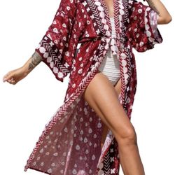 Women long beach kimono robe cover ups lace up pregnant loose kimono duster cardigan with belt Fabric type 100% Rayon  open front long sleeve loose fi