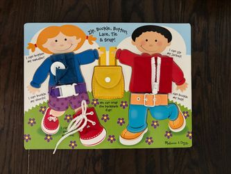 Melissa & Doug Basic Skills Puzzle Wood Zip Tie Buckle Button Lace Snap