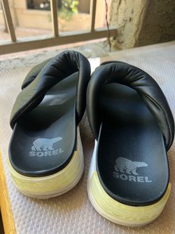 Sorel Black Leather Slide Sandals