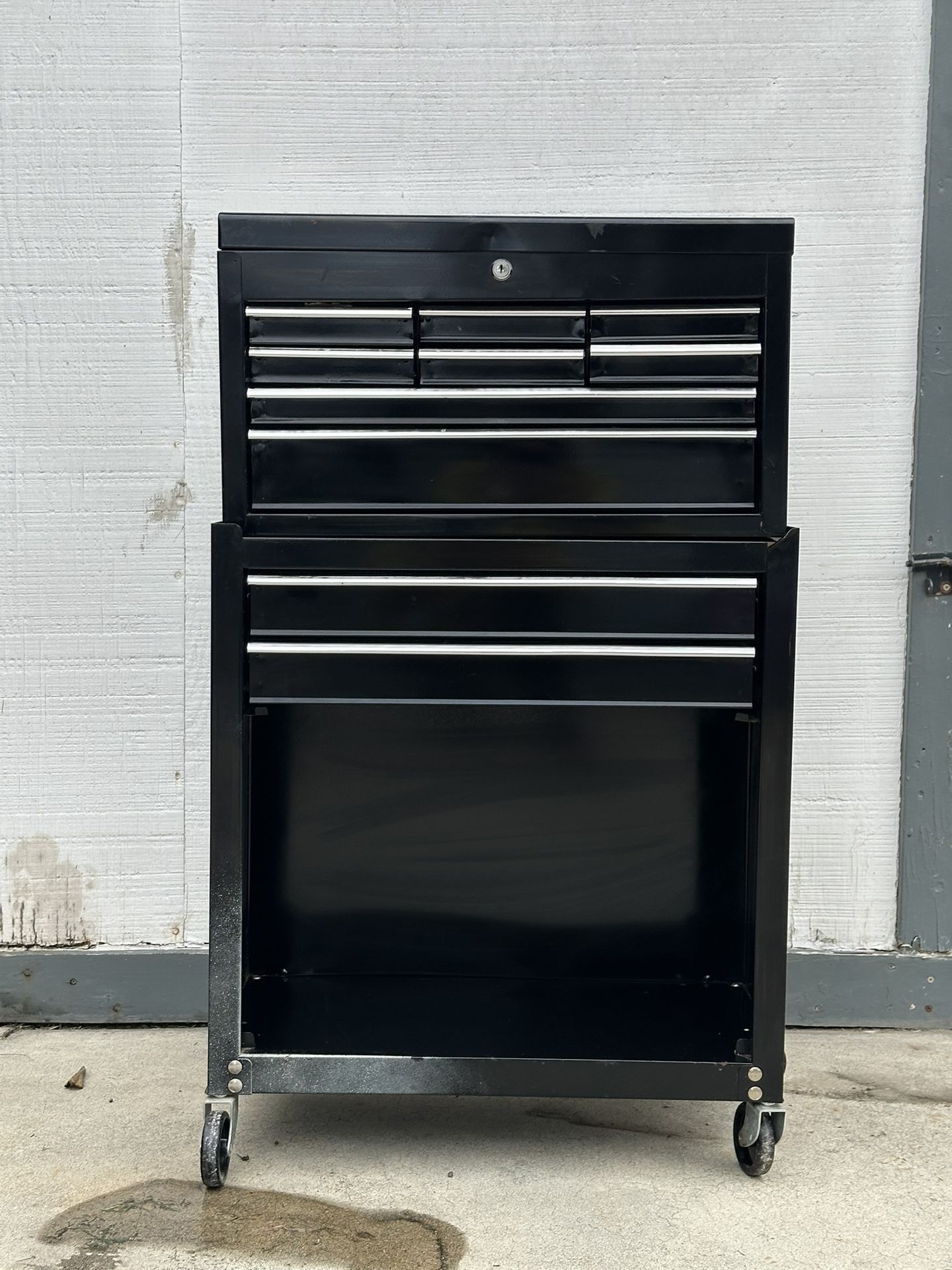 2 Tier Black Metal Rolling Tool Box