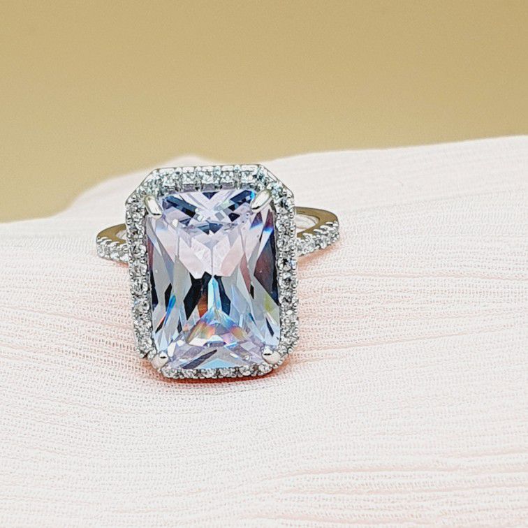 "Dainty Radiant Gemstone Zircon Trendy Elegant Silver Rings for Women, PD929