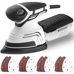  Electric Sander with 12-Piece Sandpaper(60 Grit×3,80 Grit ×3,100 Grit×3,120 Grit × 3) with Efficient Dust Collection System Multi-Function,14,000 OPM