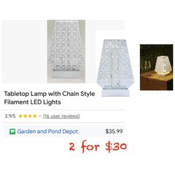 10 In. Tall Tabletop Lamp With Chain Style Filament LED Lights