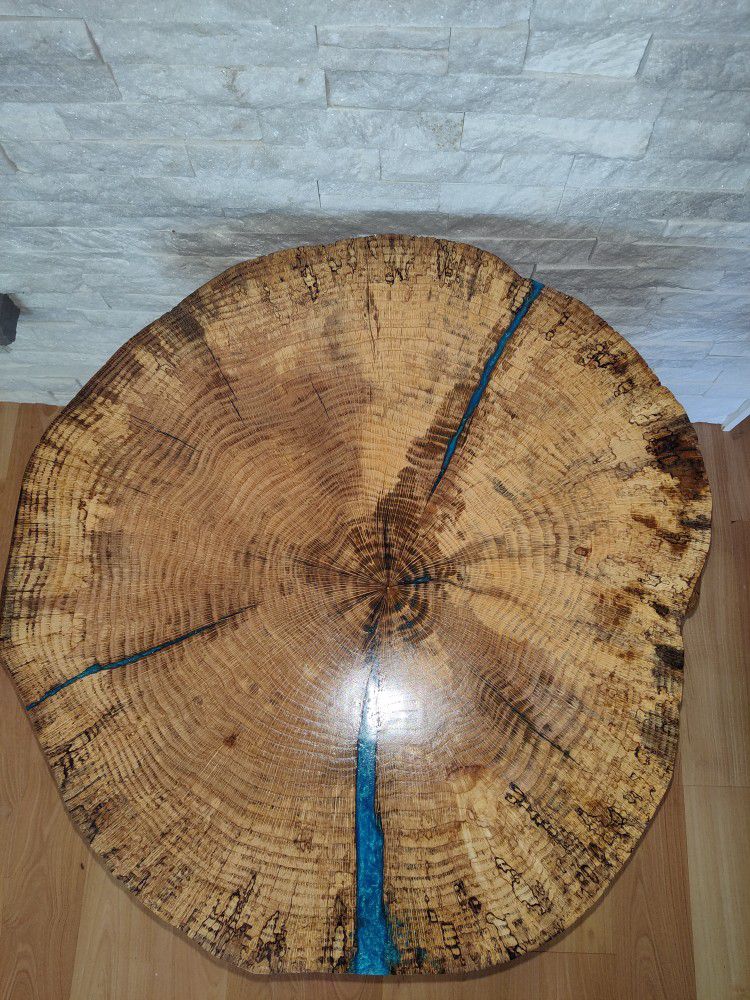 Custom Built Spalted White Oak And Resin Table Round 