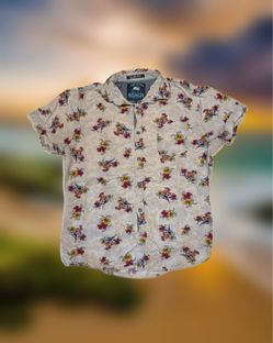Good Vibes Men’s Size Large Slim Fit White And Red Floral Hawaiian Button-Up