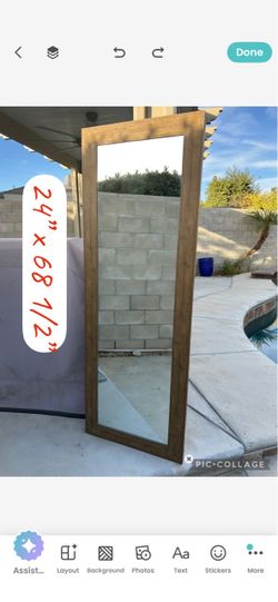 Full-Length Floor Mirror Wood Frame 24x68
