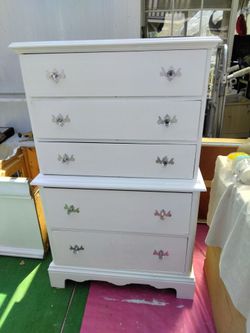 White 5-Drawer vintage Tall Dresser Chest