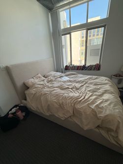 *BY SATURDAY* Gently-Used Linen Queen Storage Bed-Frame