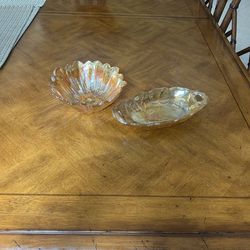 Vintage carnival glass pieces.