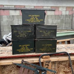 5 Original Vintage Military Metal Ammo Boxes $60 Take Them All.