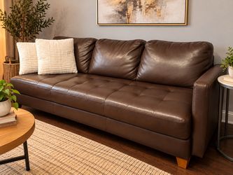 Brown Leather-Style 3-Seater Sofa – Comfortable & Spacious