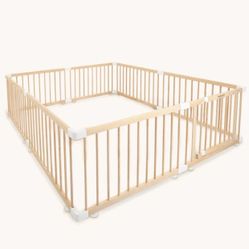 HARPPA (XXL) Wooden Baby Playpen, Play Yard For Babies/Toddlers, Montessori Inspired Playpen, Baby Safety Gate, Natural Wood, 71.5X79.5X24 inches