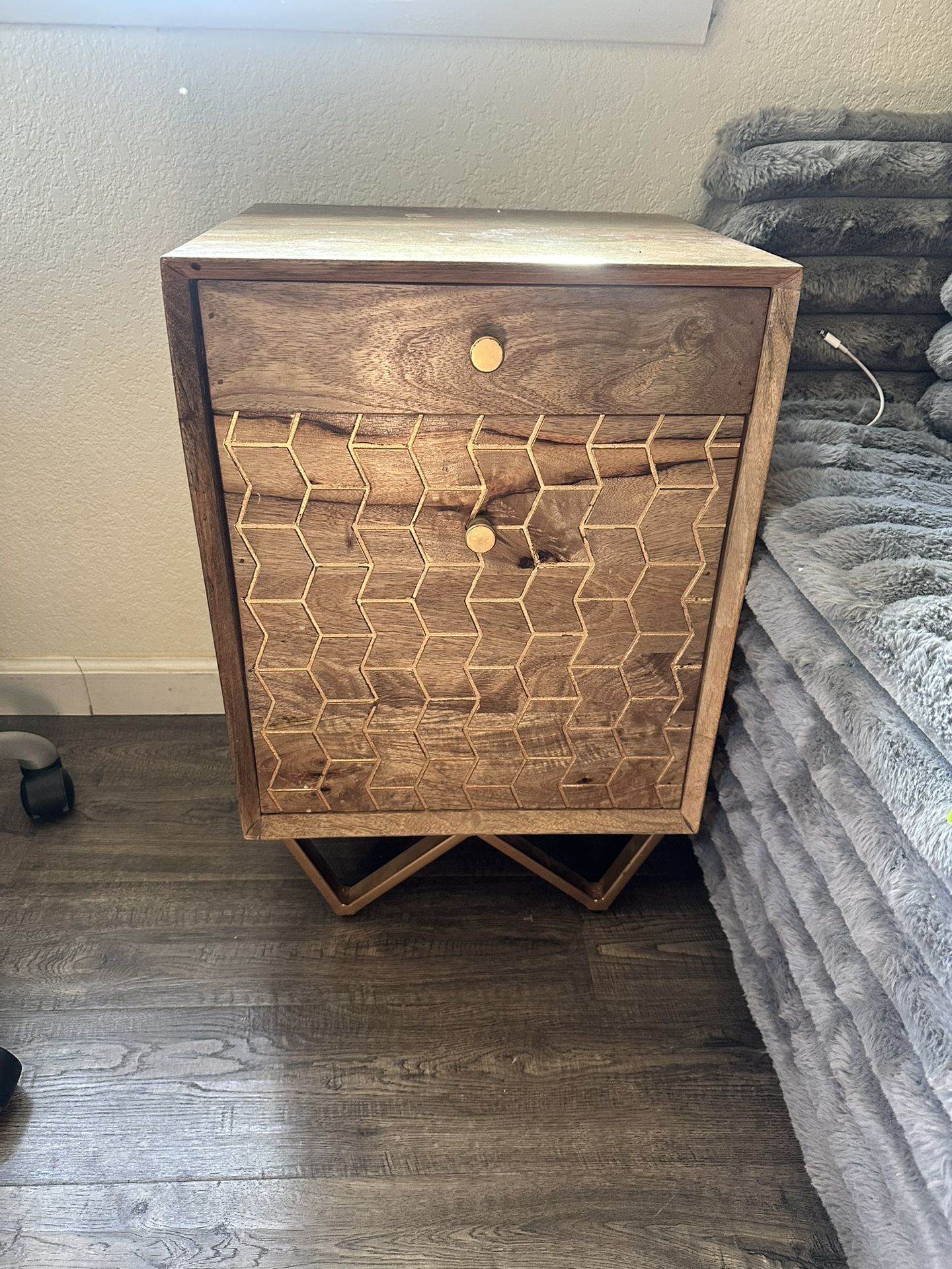 Wood Accent File Cabinet with Geometric Design