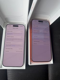 iphone 17 pro max 1tb and iphone 17 pro(not the max) 256gb both are clean imei unlocked(oem) 🪫 cycle count is 0 new open box activated original box a