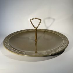 VTG Homer Laughlin Sheffield Granada Avocado Sage Green Large Tidbit Platter MCM
