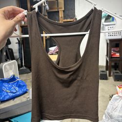 Brown Ribbed Racerback Tank Top