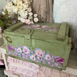 Vintage Painted Wood Box Shabby Chic 