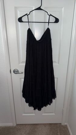 Black Tiered Spaghetti Strap Midi Dress