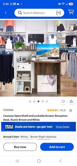 Costway Open Shelf Lockable Drawer Reception Desk