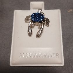 Blue Crab Druzy Silver Pendant