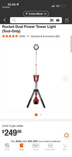 M18 18-Volt Lithium-Ion Cordless 6,000 Lumens Rocket Dual Power Tower Light with Charger (Tool-Only)