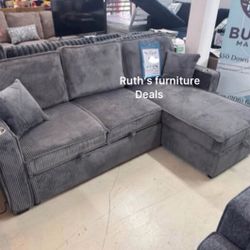 $375 No Tax 2-Pc Corduroy Sectional Sofa Set