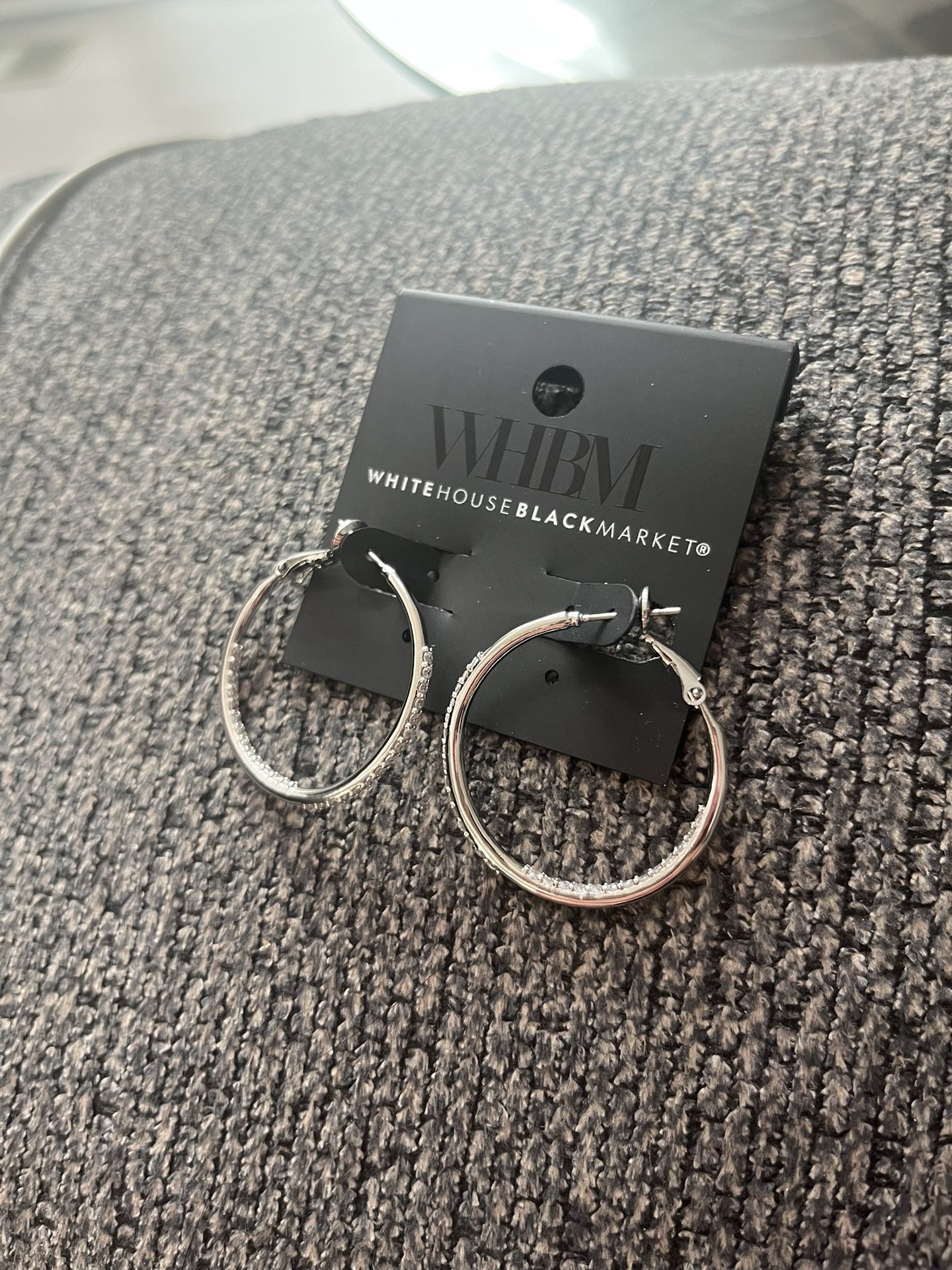 Silver Slim Pave Hoop Earrings