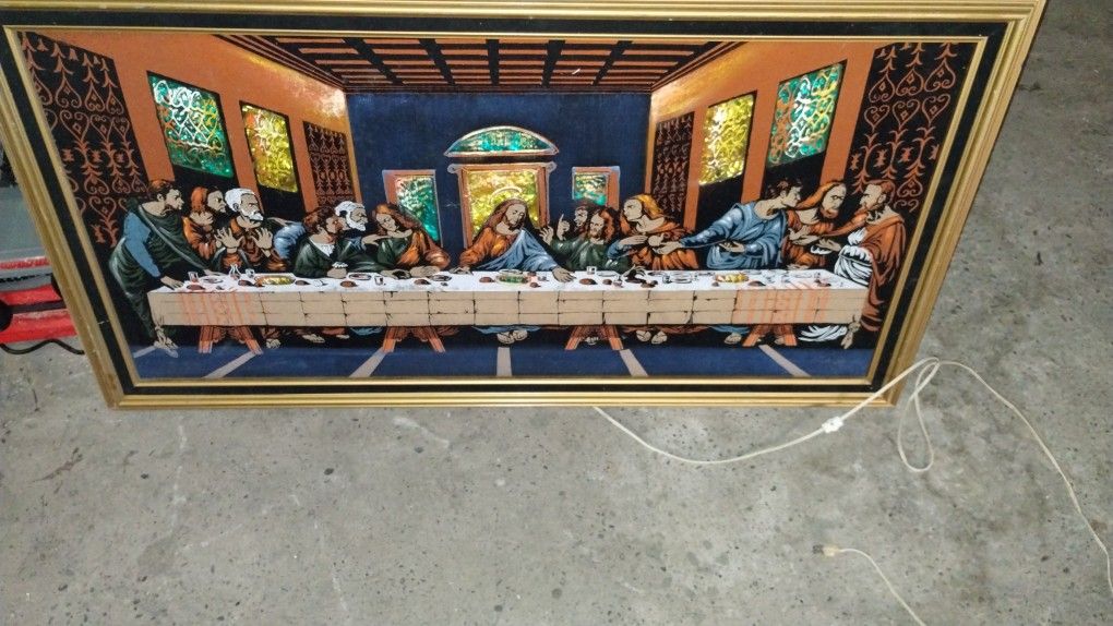 Last Supper Ashbrook Painting On Black Velvet With LED