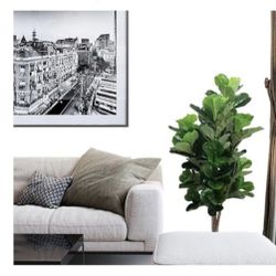 AMERIQUE Gorgeous & Dense 5' Fiddle Leaf Fig Tree Artificial Silk Plant with UV Protection, with Nursery Plastic Pot, Feel Real Technology, Super Qual