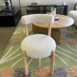 Ivory Bouclé Upholstered Natural Wood Chair