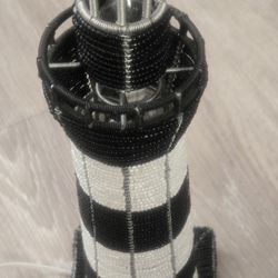 Hand Made Beaded Light House with Working Light Tower