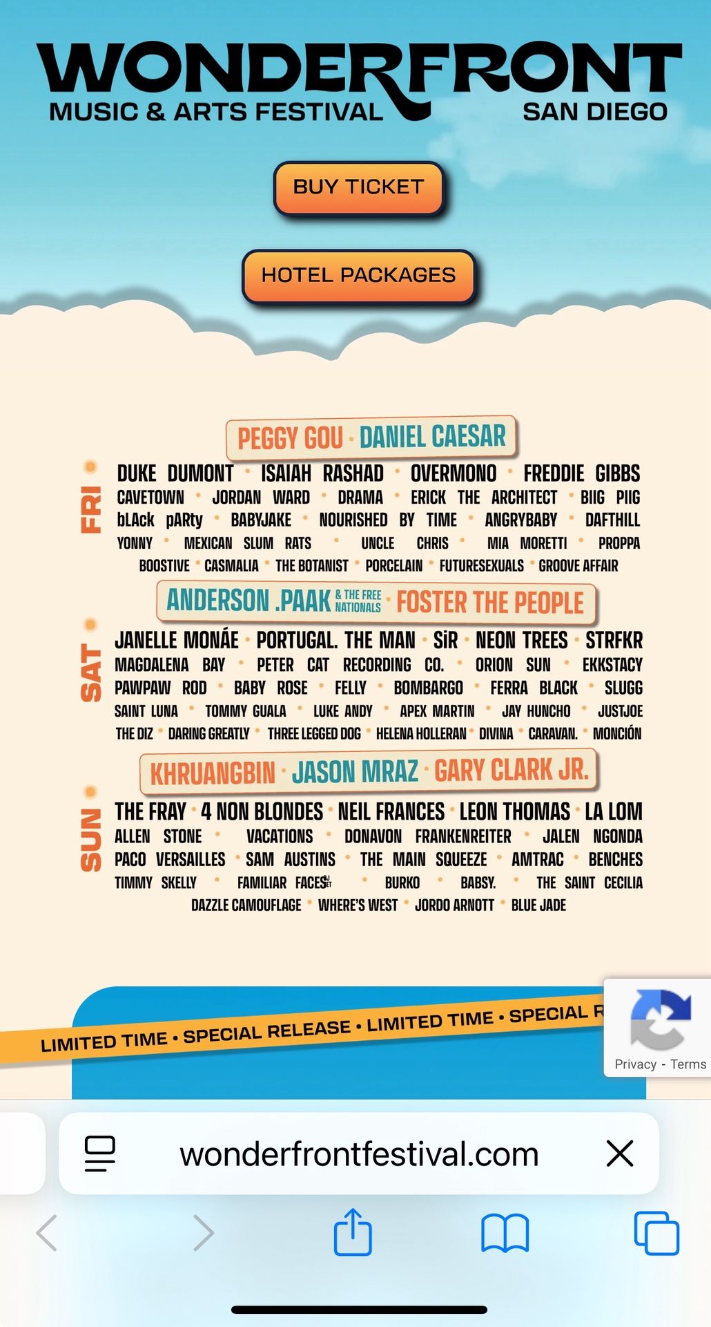 Wonderfront 3 Day GA Tickets