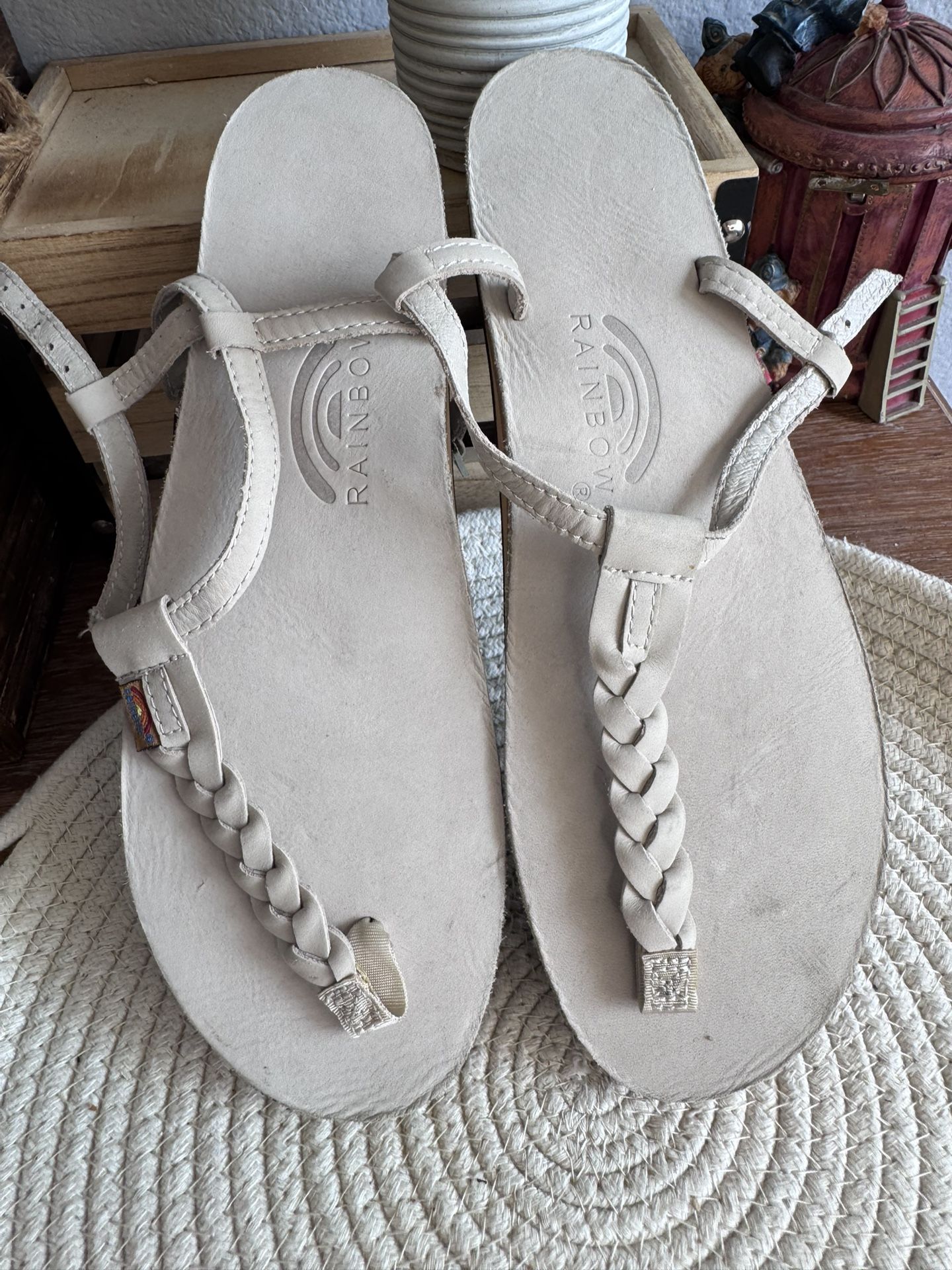 Leather rainbow braided sandals size 10 