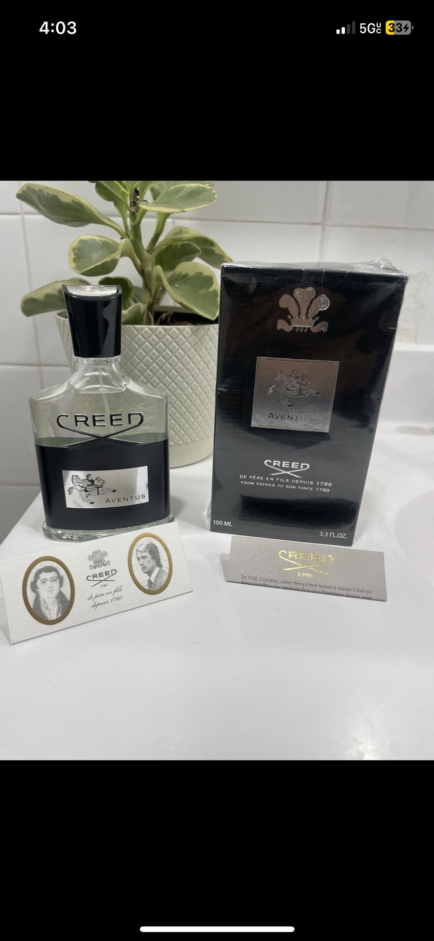 Creed Aventus Eau de Parfum for Men 3.3oz / 100mL - Unsealed Box Tester