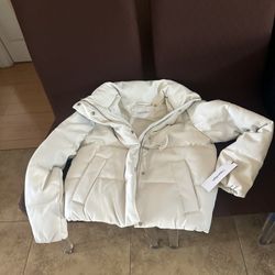 Calvin Klein Women's Short Faux-Leather Puffer Jacket Size XS