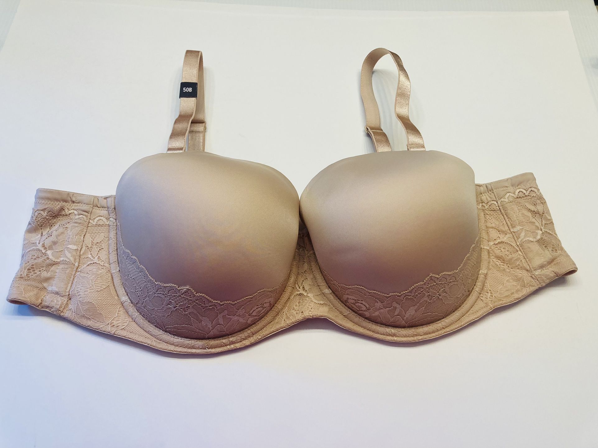 Torrid Microfiber Lace Push Up Multiway Strapless Bra Plus Size 50B Nude NEW