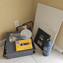 Huge Art Set w/ Acrylics, Brushes, Pencils, Markers, Media Pad, Canvas, Plus Vintage Prints & Pottery !!!