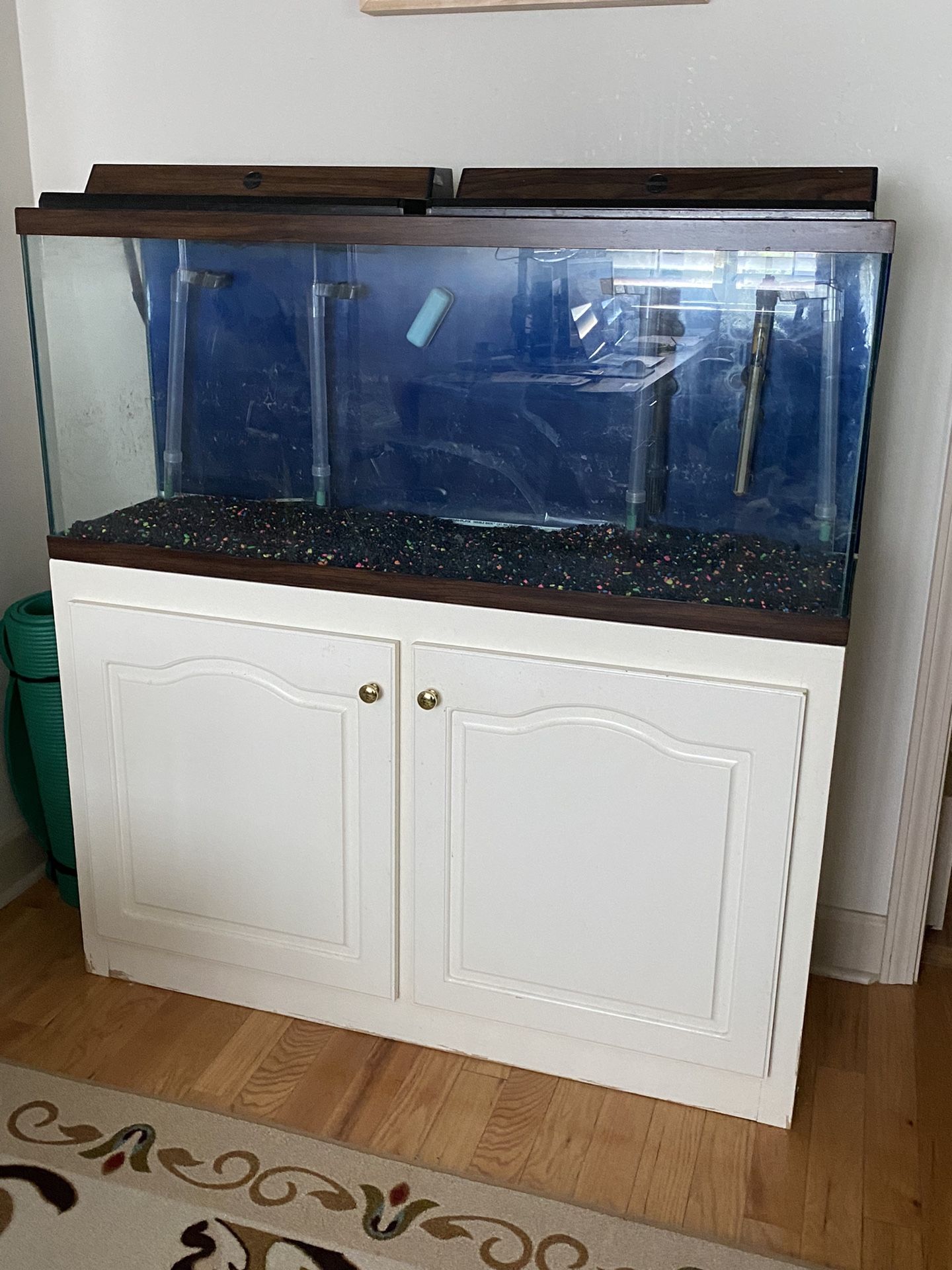 Fish Tank (55 Gallon), Cabinet, and Accessories
