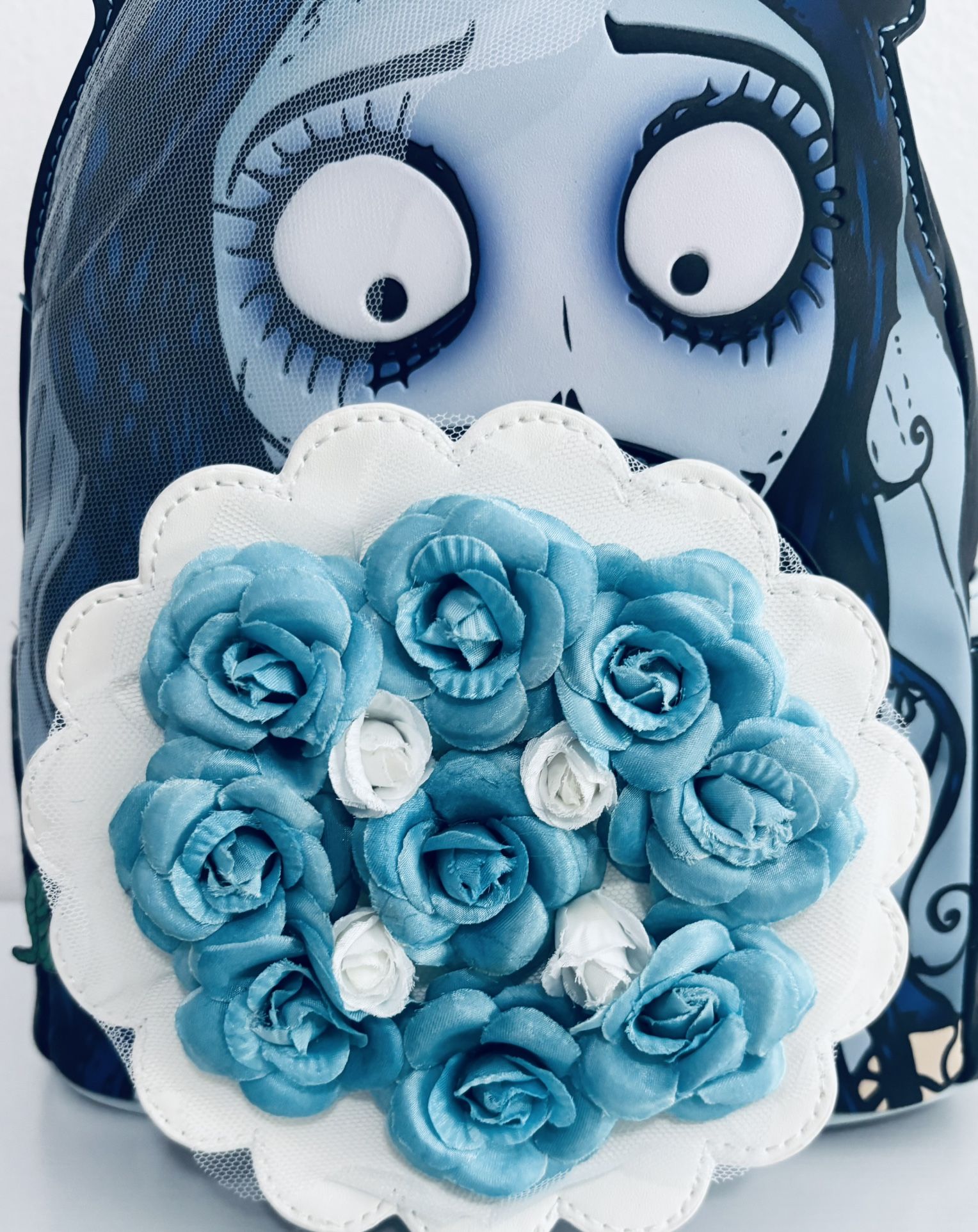 Emily Bouquet Mini Backpack Vegan Leather Faux Flowers Applique Amazon.com: The Corpse Bride Emily Bouquet Mini Backpack  main image 3