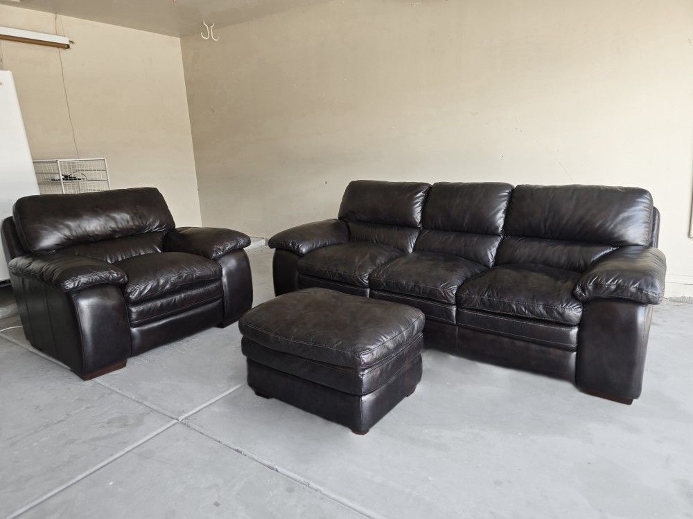 Leather Sofa, Chair, and Ottoman Set